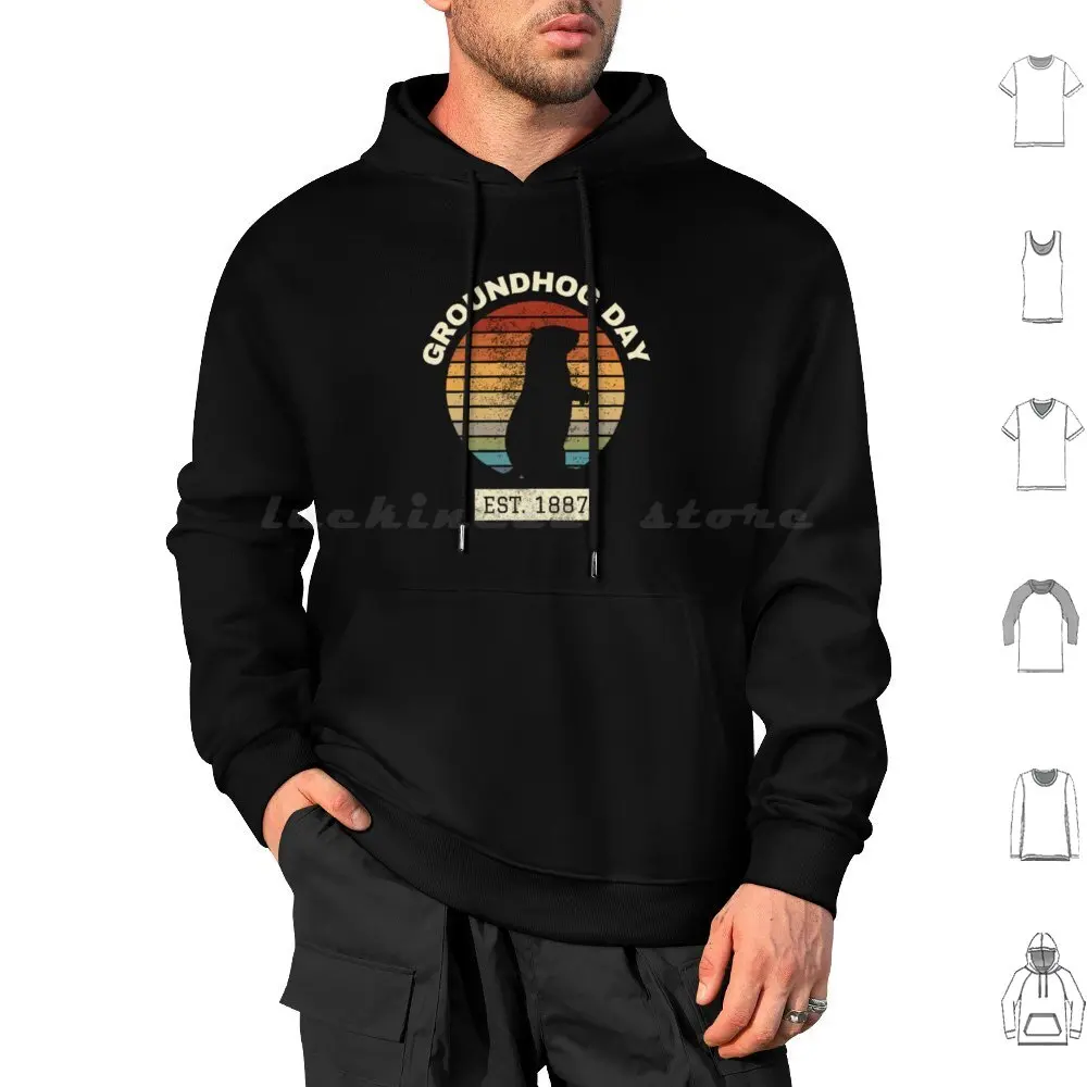 

Groundhog Day Retro Sunset Hoodie cotton Long Sleeve Phil Punxsutawney 1887 Retro Vintage Sunset Groundhog Day Happy
