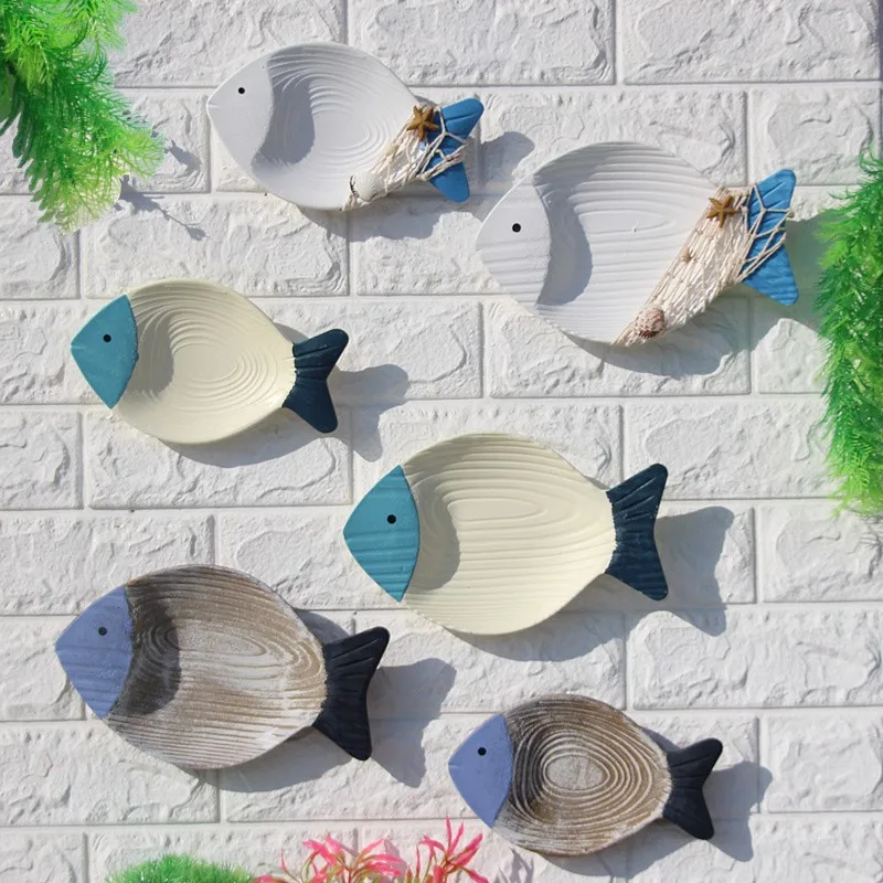 

2Pc(S+L) Wood Fish Nautical Beach Wall Decor Wooden Hanging Coastal Wall Art Decor Home Lake House Ocean Bathroom Decor Ornament
