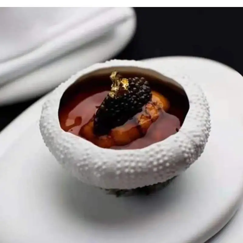 White Ceramic Spherical Bowl Alien Sea Urchin Imitation Oyster Dish Restaurant Molecular Cuisine Utensils