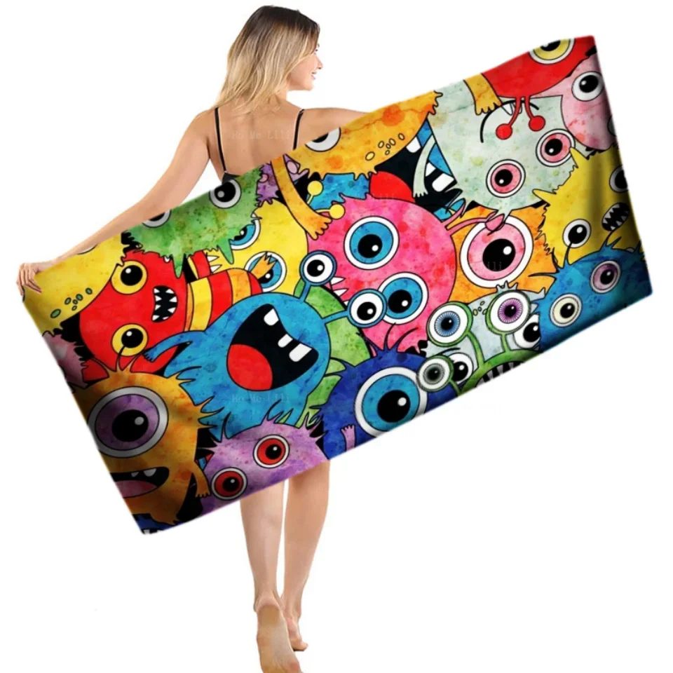 Funny Cute Cartoon Furry Little Monsters And Crazy Monsters With Big Mouths Quick Drying Towel By Ho Me Lili