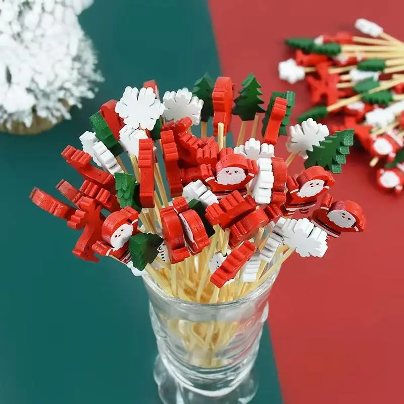 100pcs Disposable Bamboo Skewers Christmas Fruit Forks Candy Sticks Creative Cocktail Picks Party Decoration Bamboo Sticks - view 4