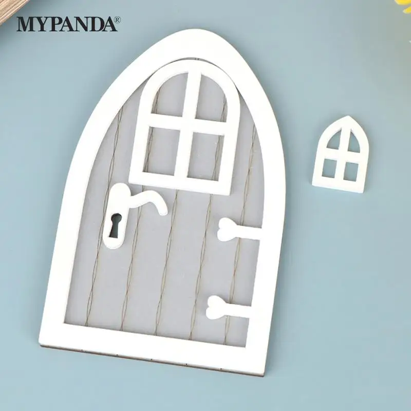 Puerta en miniatura para casa de muñecas, modelo de pomo de puerta de elfo de hadas con ventana, decoración de casa de muñecas, juguetes de juego de simulación para niños, regalo de Navidad, 1:12