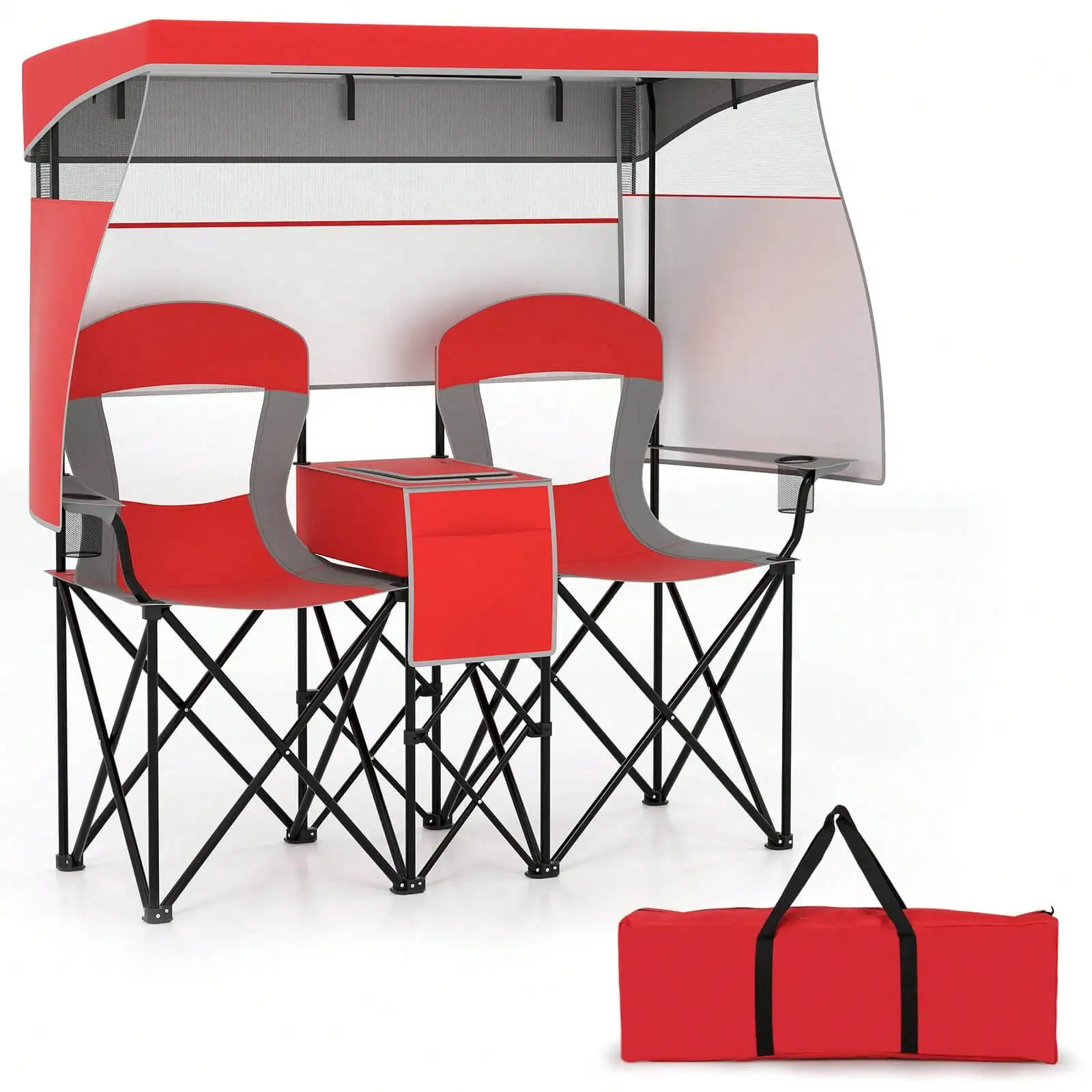 Lifezeal Double Beach Chair With Adjustable Canopy Oversized Folding Camping Chair