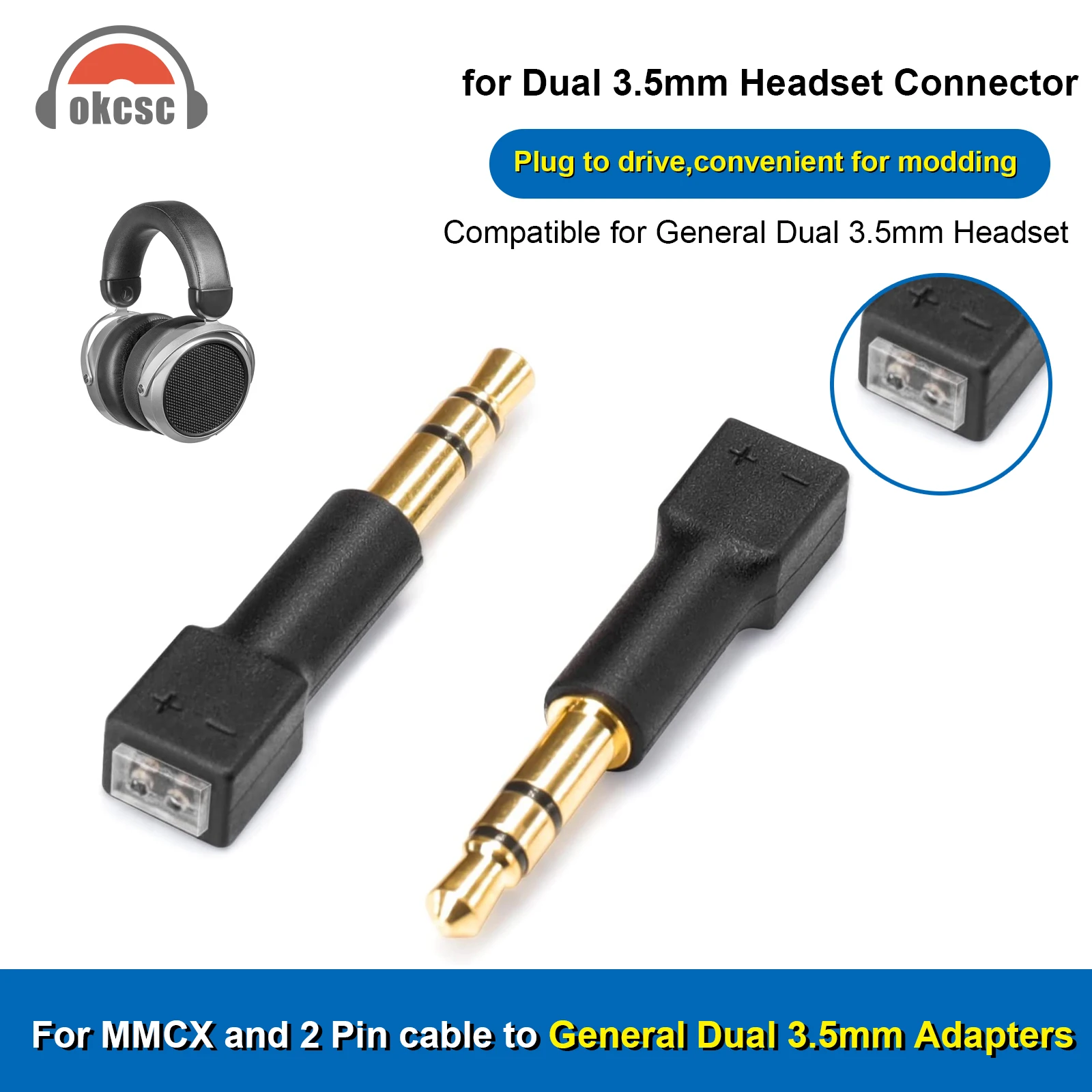 1 Pair 3.5mm to MMCX Adapter/ 3.5mm to 0.78mm Adapter for OKCSC M1 M2 ZX-1 WTD-3 Headphones Conversion Pin Connector