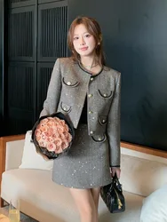 High Quality Luxury Small Fragrant 2 Piece Set Women Short Jacket Coat & Mini Skirt Suits Elegant Fashion Two Piece Outfits