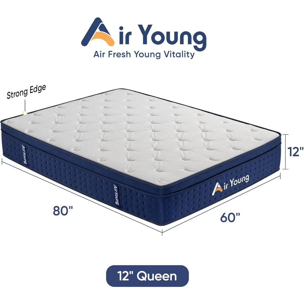 مرتبة هجينة متوسطة الحجم مقاس كوين مقاس 12 بوصة: رغوة الذاكرة الجل وملفات جيب بـ 7 مناطق لتخفيف الضغط #2