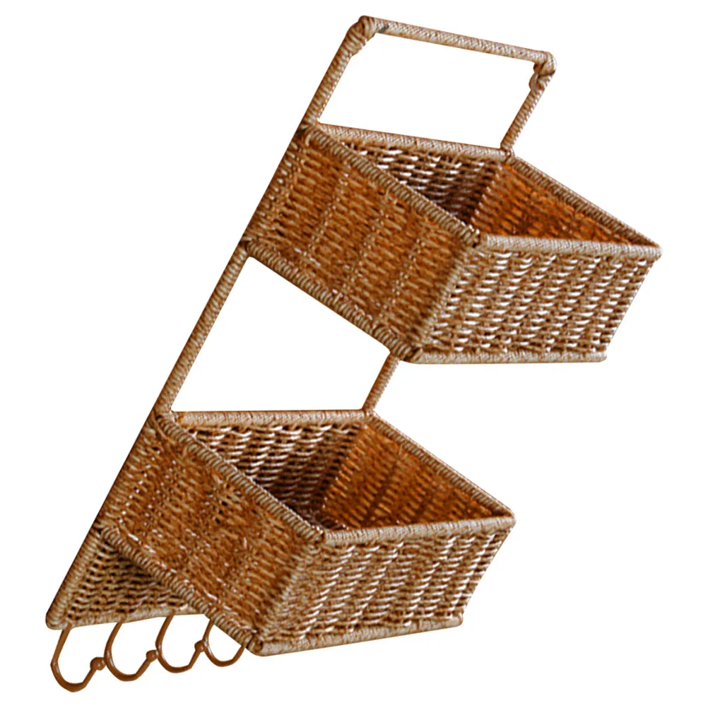 

Wicker Storage Basket Hanging Kitchen Baskets Produce Multi-layer Fruit Vegetable Plastic Rattan for