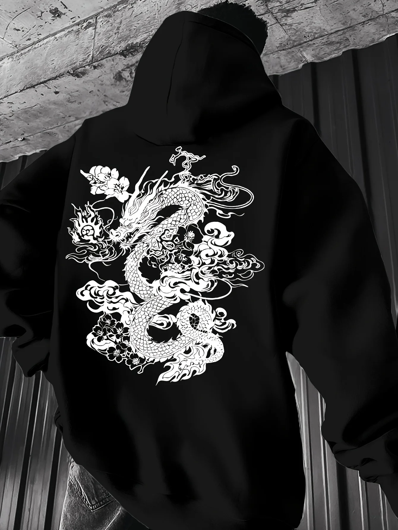 Men's Casual Hooded Sweatshirt, Geometric Dragon Print 9, Slightly Stretchy, Regular Fit, Long Sleeves, Stylish and Comfortable, Autumn and Winter Clothing, Recommended Gift, Local Shipping