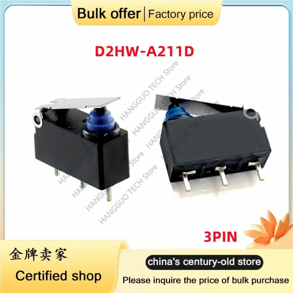 2-5PCS/Lot D2HW-A211D sealed waterproof dust button travel limit micro switch D2HW car door lock G303 3 feet With handle