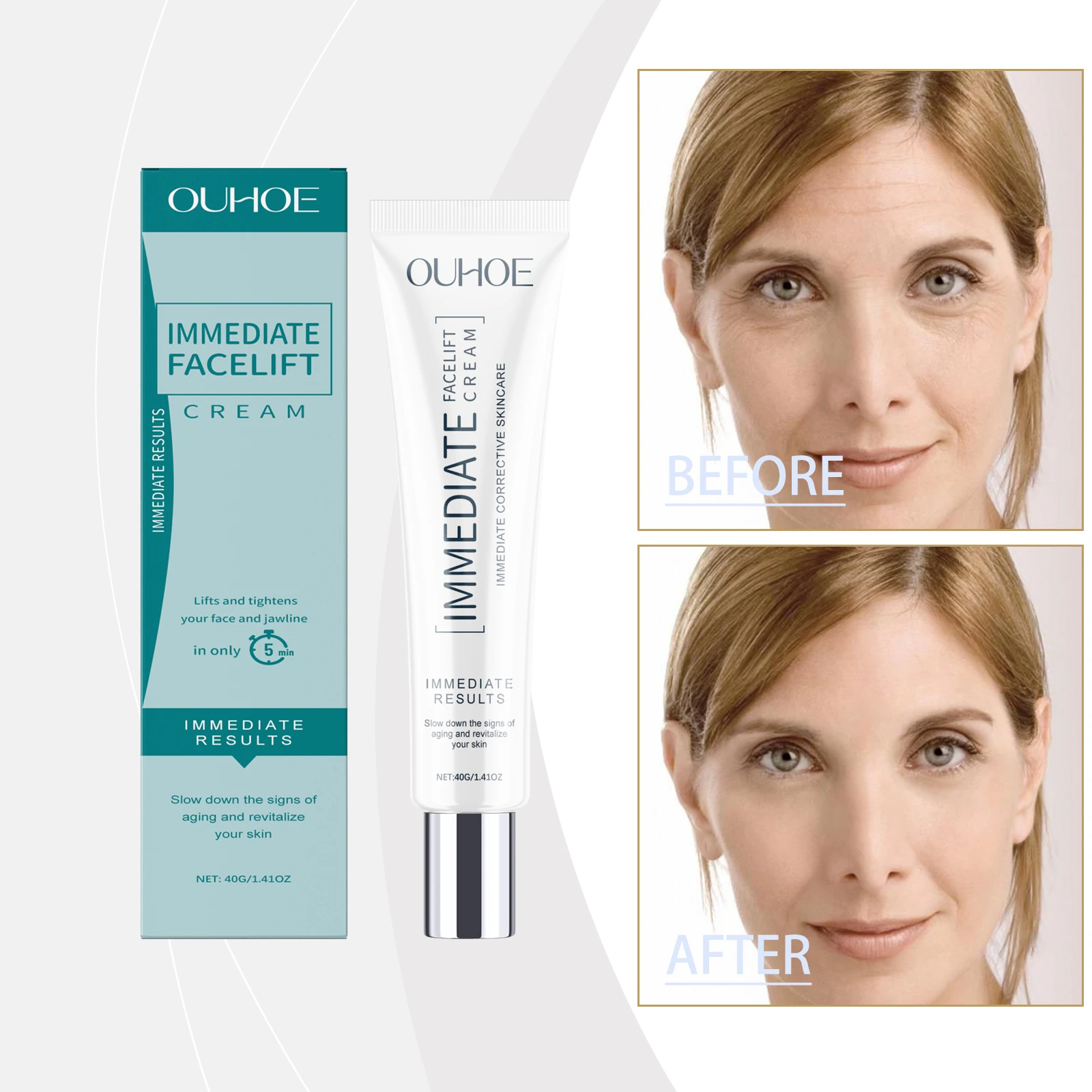 ครีม Facelift ทันที - ทรีทเม้นต์กระชับและยกกระชับ 5 นาทีสําหรับใบหน้าและเส้นขากรรไกร |   ครีมต่อต้านวัยพร้อมผลลัพธ์ที่มองเห็นได้