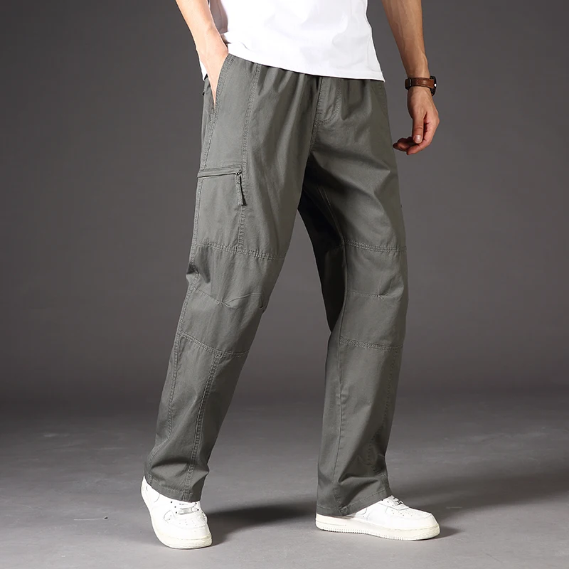 Klassieke Man Casual Cargo Broek Rits Zakken Grote En Lange Outdoor Outdoor Outdoor Outdoor Outfits Kaki Grijze Herenbroek