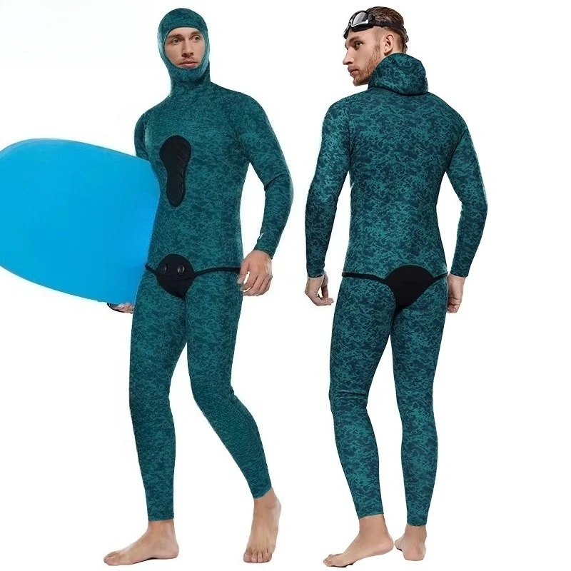 2-Piece Open Cell Waterproof Neoprene Wetsuit for Men-Free Diving & Spearfishing 5mm Thickness