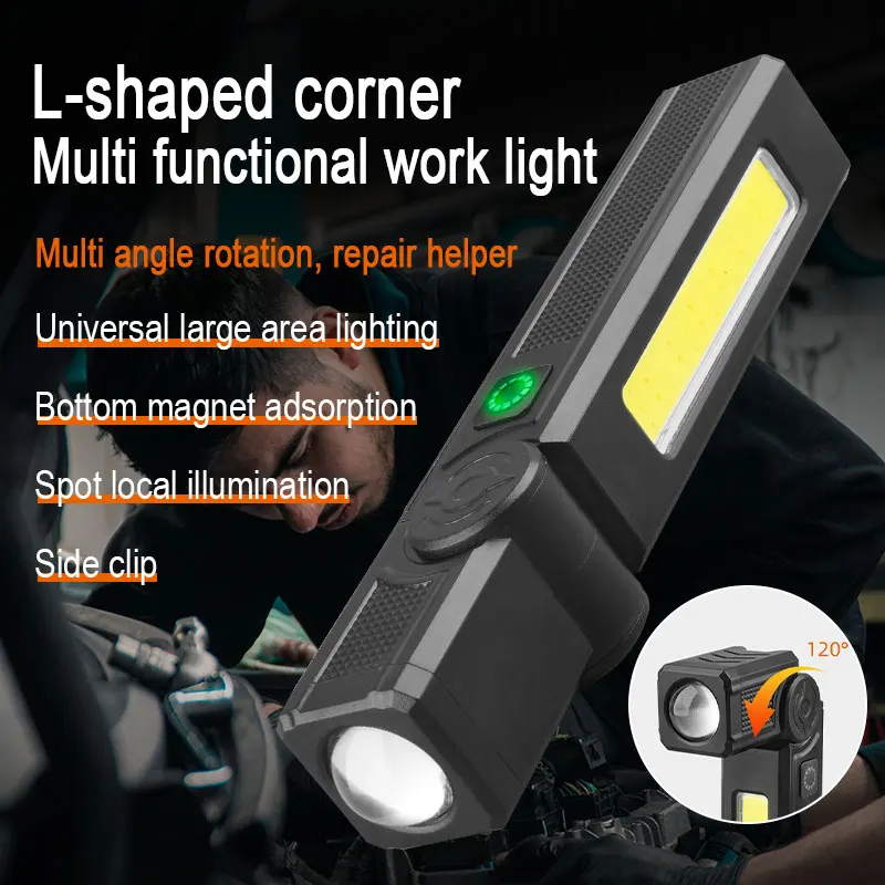 Powerful MINI Rechargeable Car Work Light EDC White & Red Flashlight 120° Rotatable Emergency Torch Waterproof Car Inspection