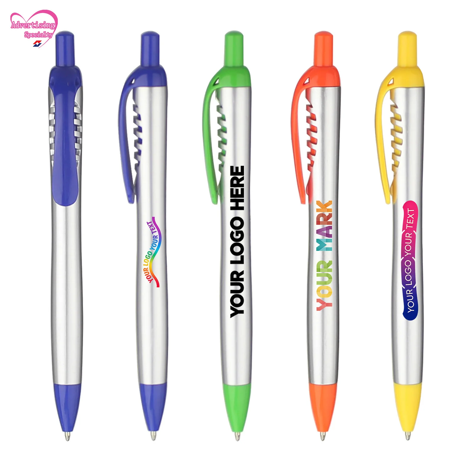 Full Color Customize Cheap Ball Pen Silver Barrel Personalized Ballpoint Pens Promotional Logo Mark Gift Giveaway Wholesale Lot