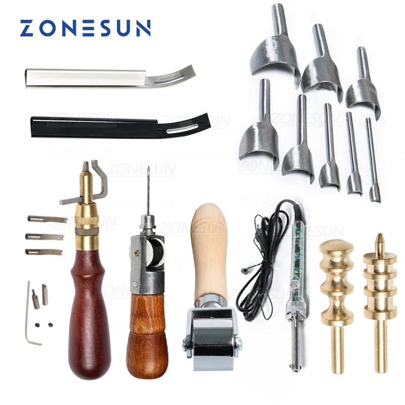 ZONESUN Leather Craft Tools Set Cutting Edge Grinding Edge Perforation Peeling Rolling Tools Leather Tools leather groover