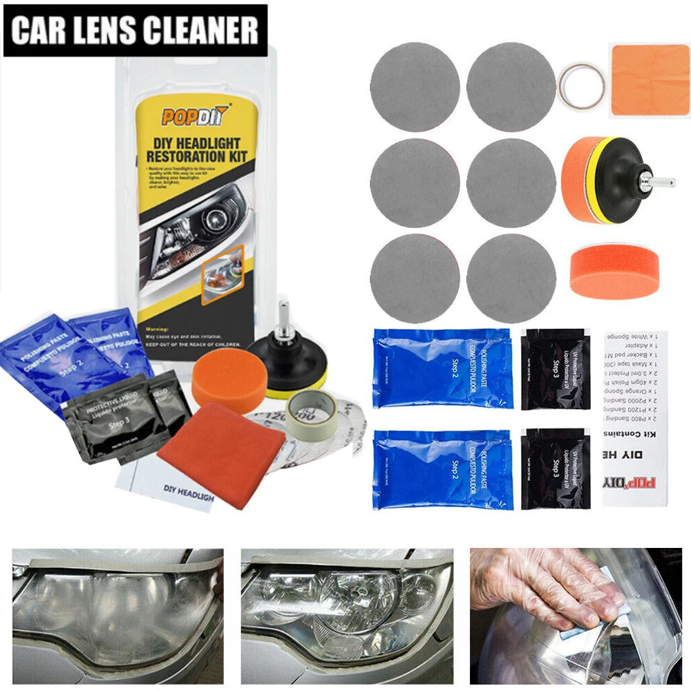 Car Headlight Restoration Kit Headlamp Lens Cleaning Restoration Polish Light Restorer Clean Sealer Kit Car Drill Adaptor