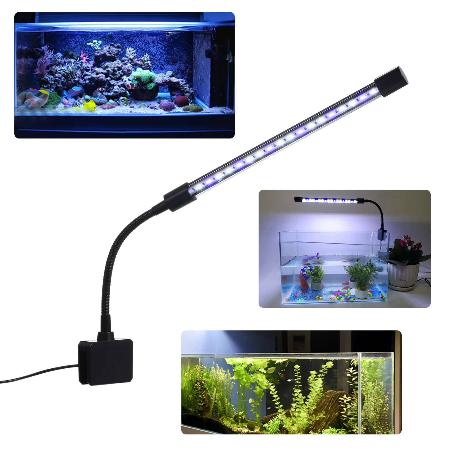 7W 18 LED Aquarium Light Fish Jar Clamp Clip View Lamp USB 3 Lighting Colors Changeable 10 Levels Adjustable Brightness Dimmable