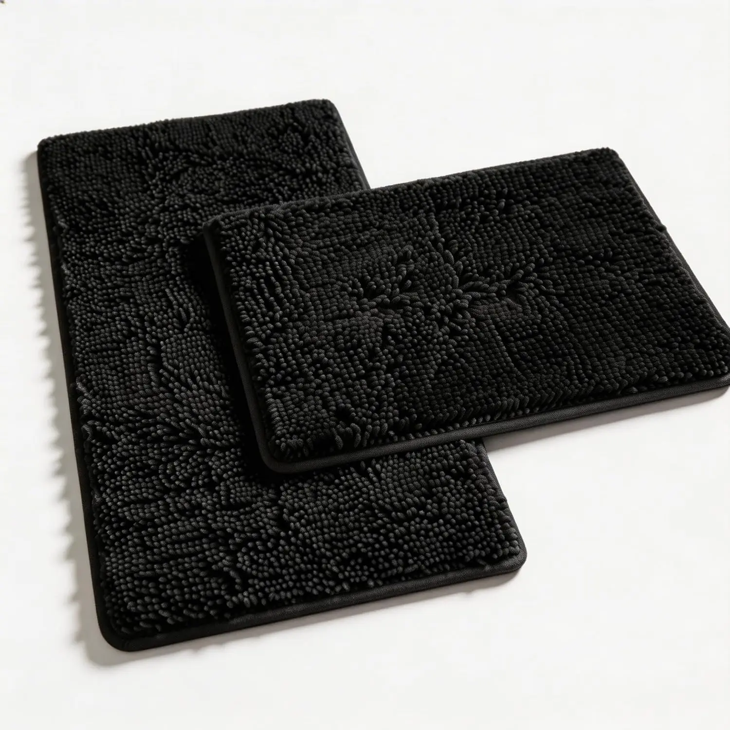 

Thick Chenille Bath Mats Set 2 Piece, Soft Quick Dry Absorbent Rugs with Non-Slip Backing, 32x20+24x16 Black