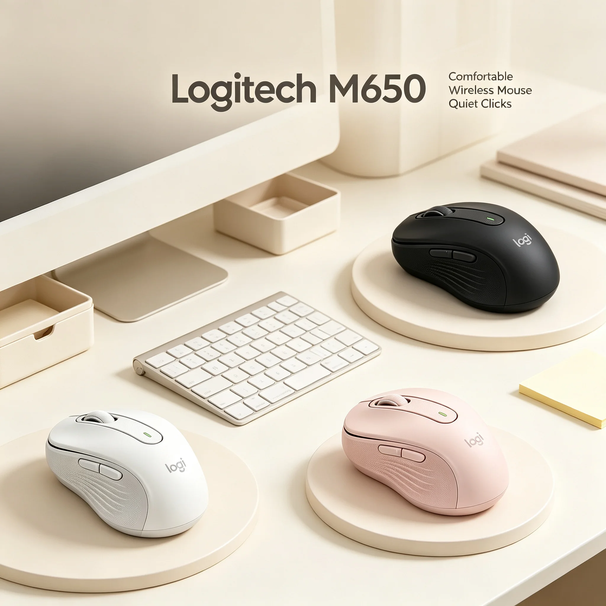 Logitech Signature M650 Multi Device Wireless Mouse SilentTouch Custom Side Buttons Desktop Computer Work Mouse