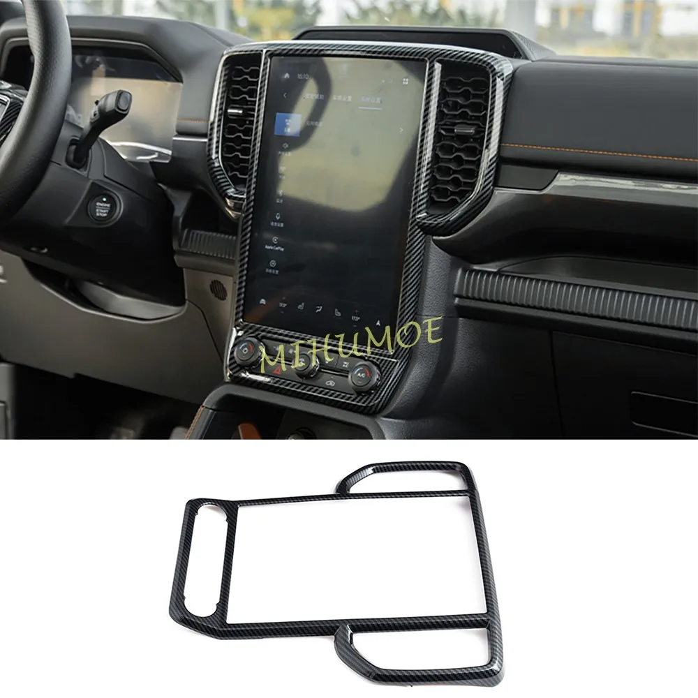 

For 2024-2025 Ford Ranger Carbon Fiber Central Control Air Vent Cover Multimedia Screen Frame Surround Panel Trim 12-inch