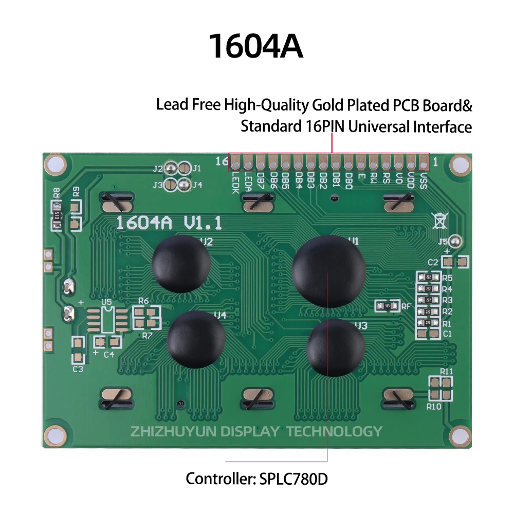 LCD1604A Display Screen Module, Character Controller, filme cinza, preto, 3.6 ", SPLC780D, LCM Module, Fornecimento de fábrica