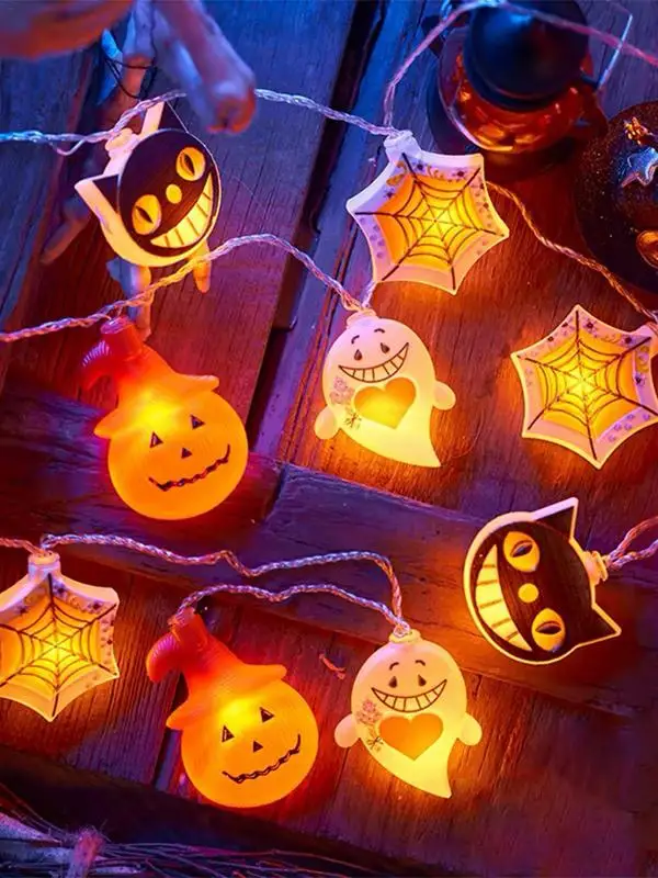 1 pz Halloween 10/20/40 LED luci a stringa alimentate a batteria con gatto fantasma zucca ragnatela forma interna per decorazioni per feste