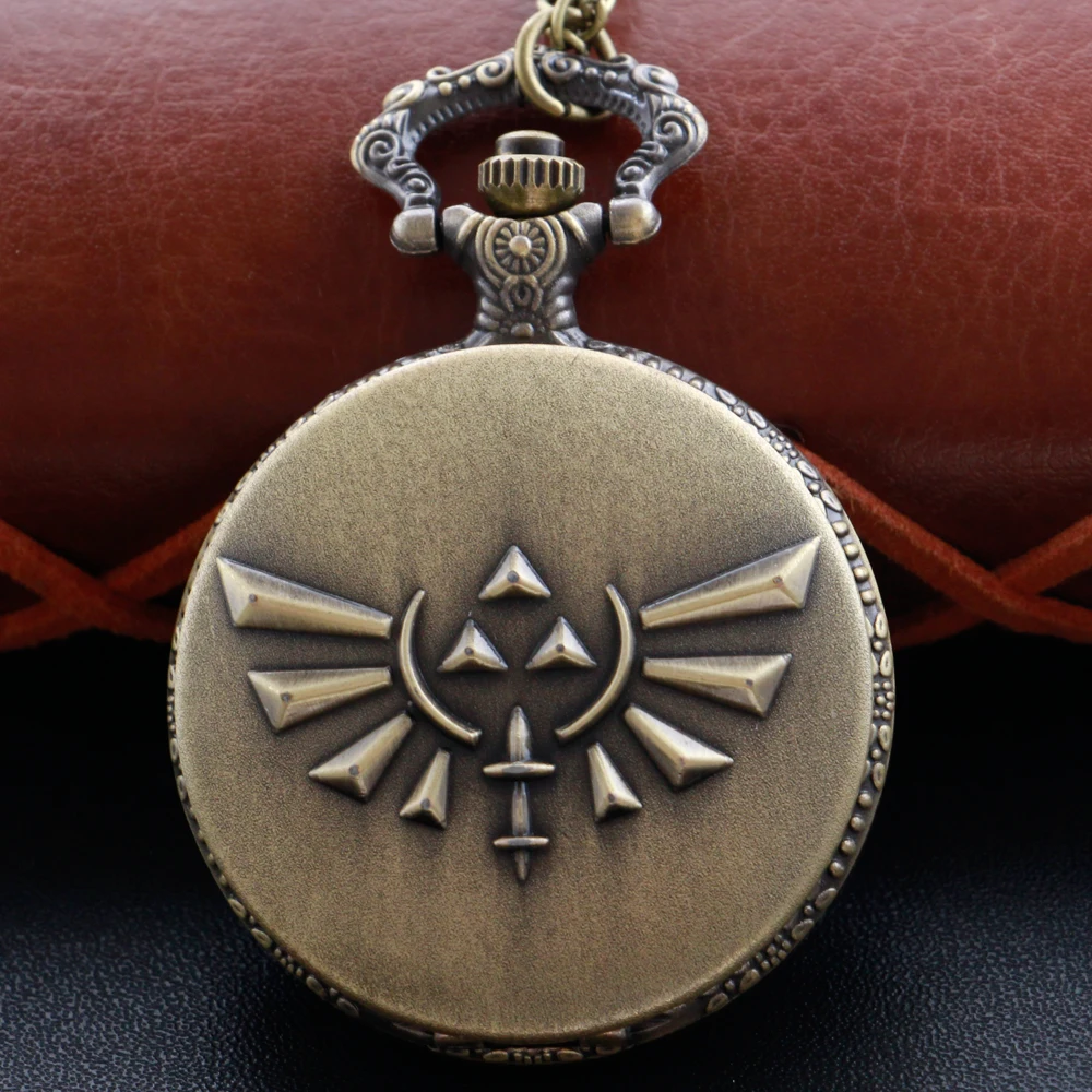 Zelda Stone Swordsman Vintage Bronze Quartz Pocket Watch with Chain Pendant Necklace Trinkets Festivals Holiday Best Gift
