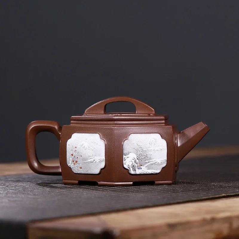 Dropshipping Yixing High-Quality Handmade Purple Clay Teapot Hexagonal Hanwa Shape Made From Original Ore Painted By A Provin