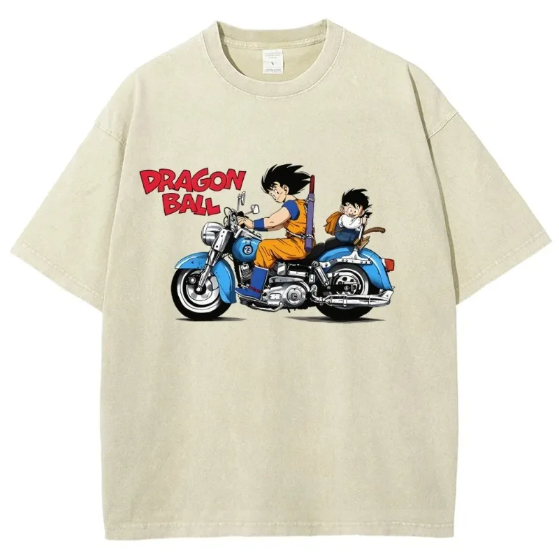 

New 2025 Summer Washed T-shirt Anime Dragon Ball Harajuku Men's Vintage Streetwear Loose Women's Casual Sports Short-sleeved Top