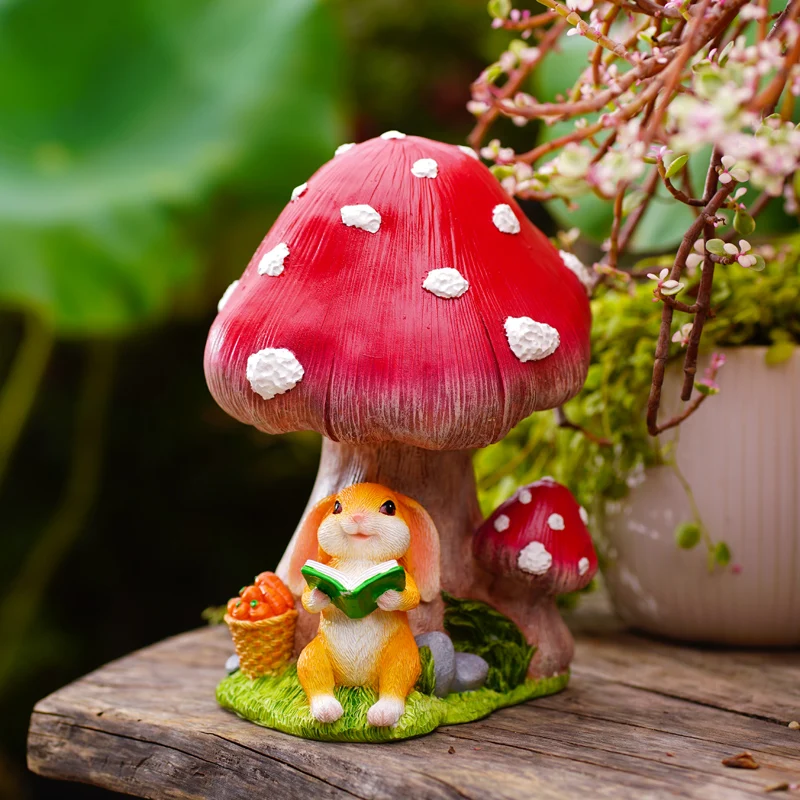 

Plant Mushrooms Garden Decor Rabbit Resin Animals Statue Garden Accessories Luxury Esculturas Y Figuritas Decorative Statues