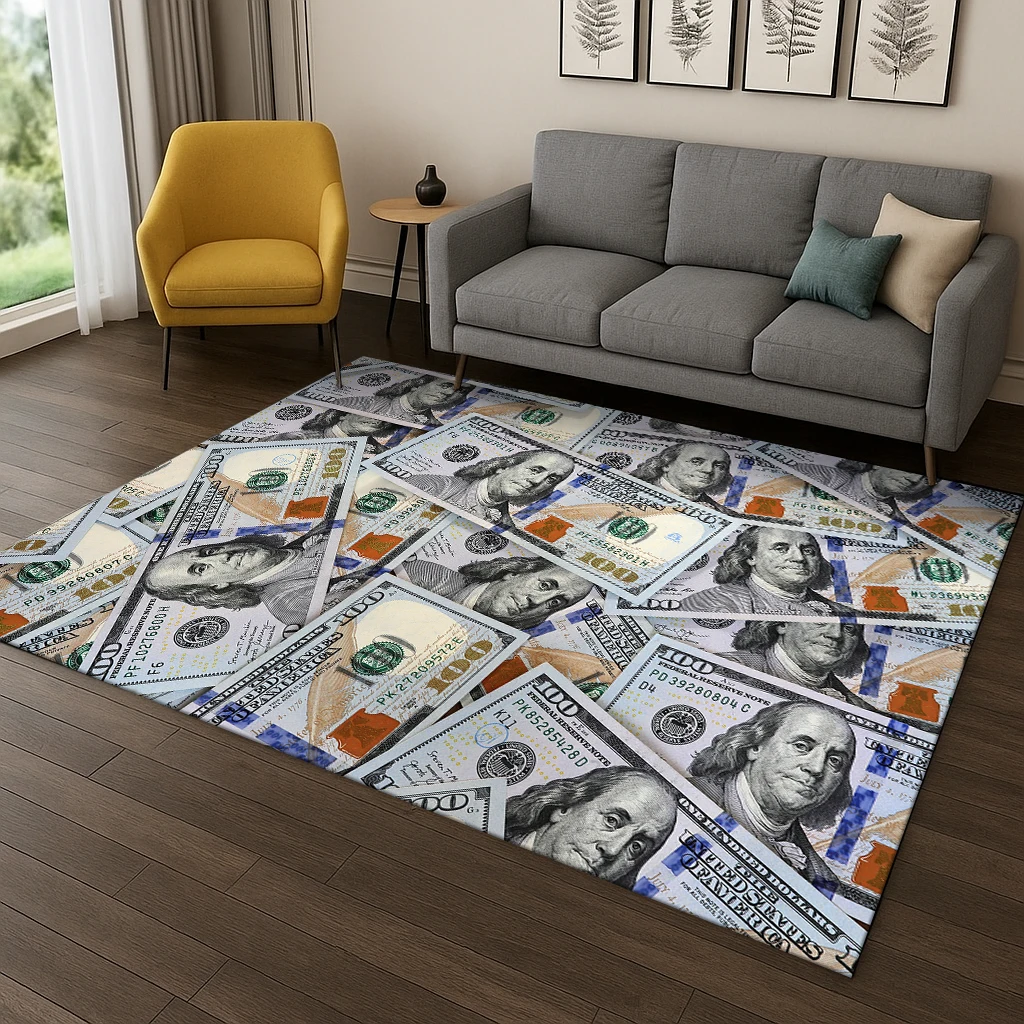 3D Us Dollar Euro Pound Money Illusion Carpet Rug for Living Room Sofa Home Bedroom Kitchen Doormat Decor,Playroom Non-slip Mat