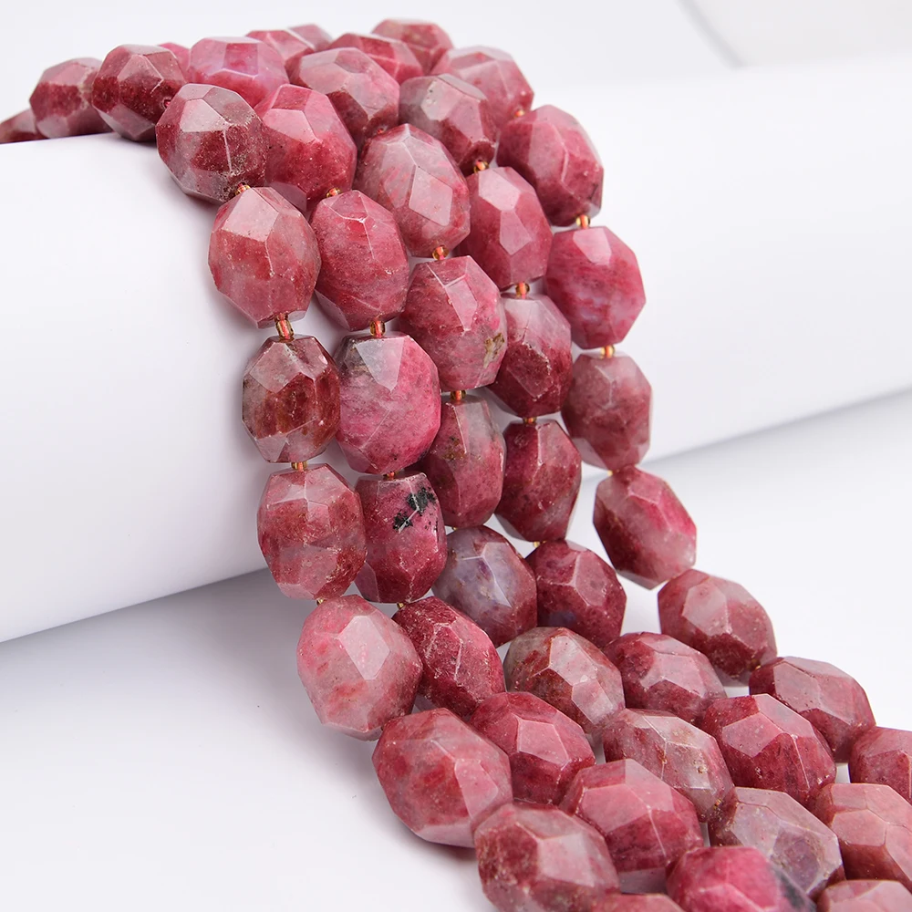 APDGG Big Size 20x25mm Natural Red Rose Rhodonite Stone Cutting Oval Nugget Loose Pendant Beads 15'' Strand Jewelry Making DIY