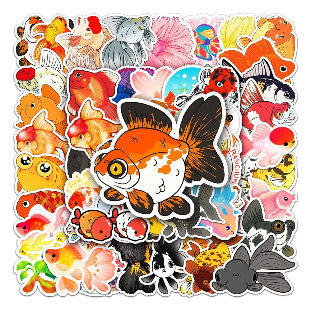 10/30/50PCS Cartoon Goldfish Ornamental Fish Cute Sticker for Toys Luggage Laptop DIY IPad Journal Waterproof Notebook Wholesale