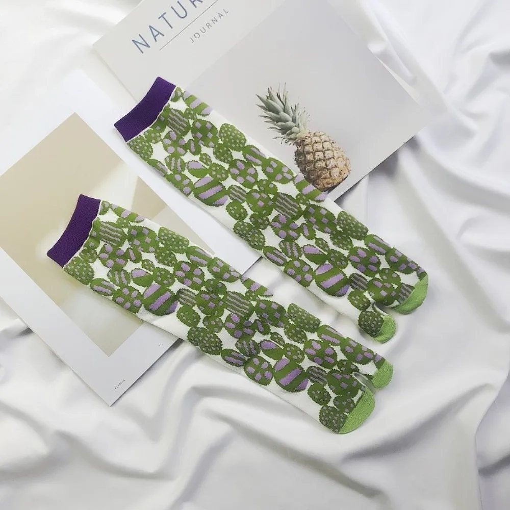 Japanese Style Jacquard Tabi Socks Breathable Cotton Multi-Color Split Toe Socks Middle Tube Artistic Patterns Two-Toe Socks