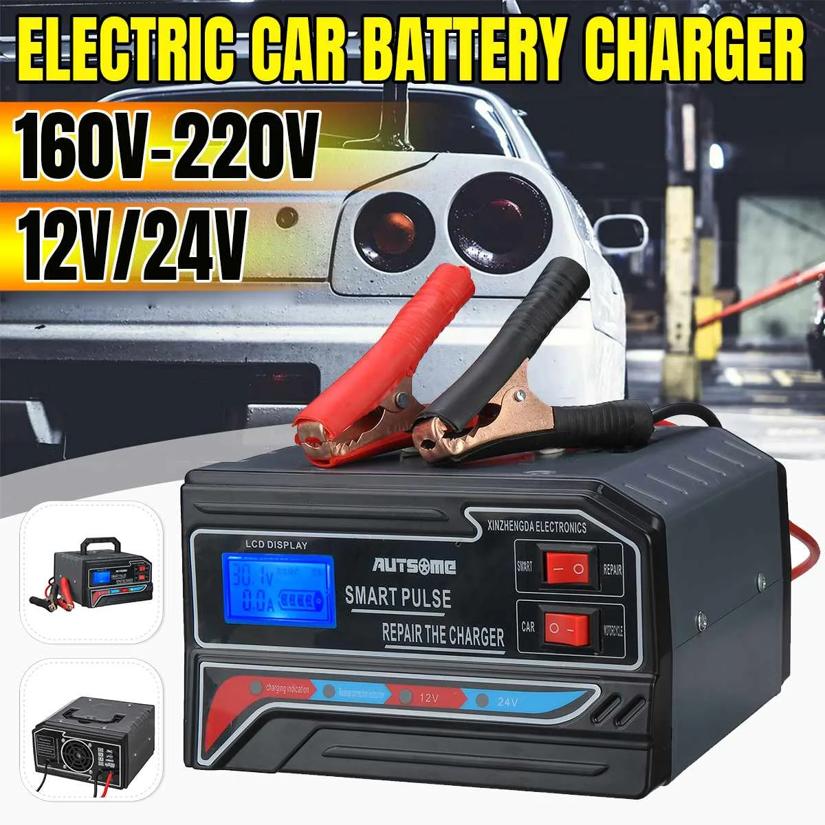 AUSOME 12V24V Automobile Motorcycle Universal Electric Car Battery Charger EU Plug Intelligent Automatic Charging