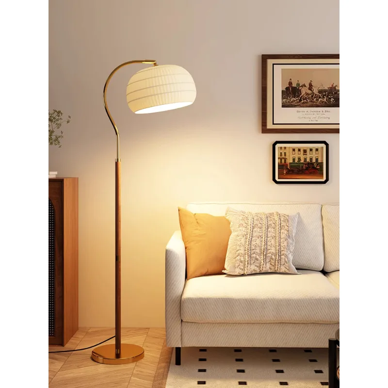 

Fabric Lampshade Remote Control Dimming E27 Led Floor Lamps for Living Room Sofa Side Wooden Standing Lamp Bedroom Bedside Light