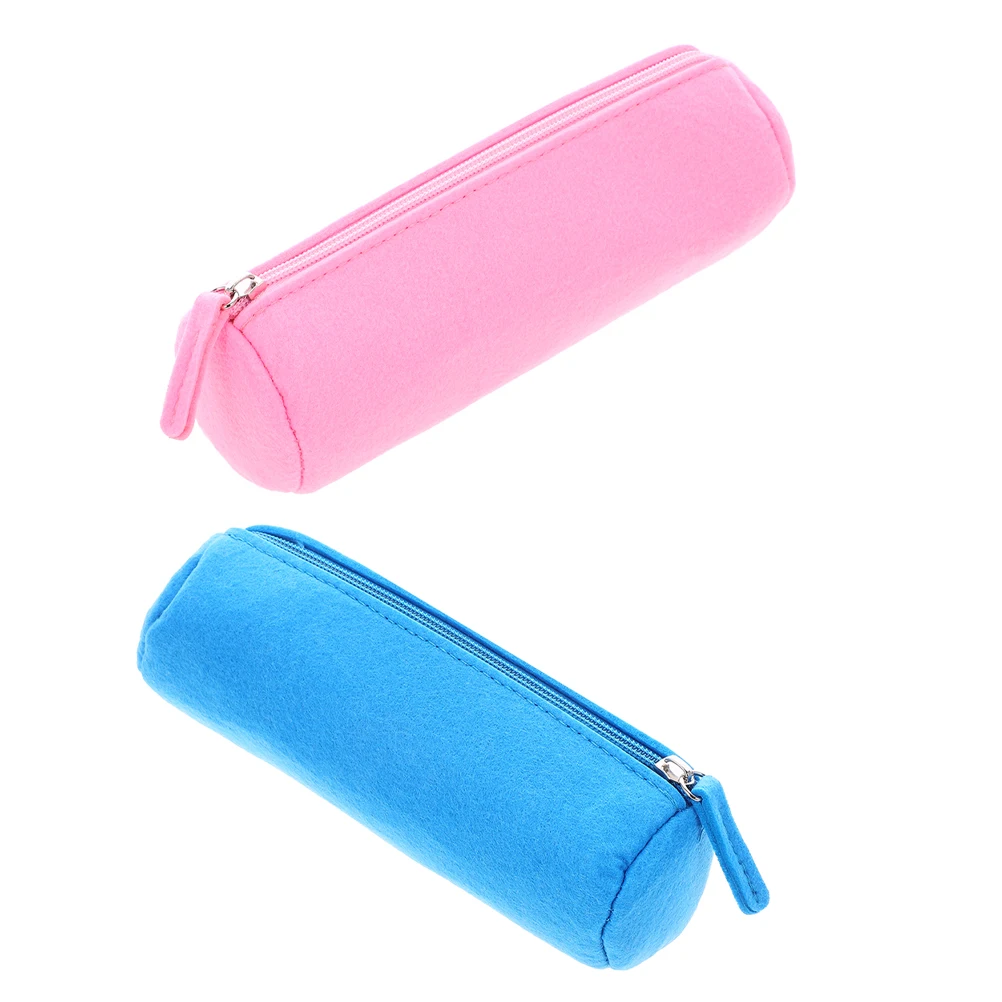 

2pcs Felt Pencil Bag Stationery Box Small Case Holder Girls Pen Pouch Large Capacity Zipper School Office Supplies Storage