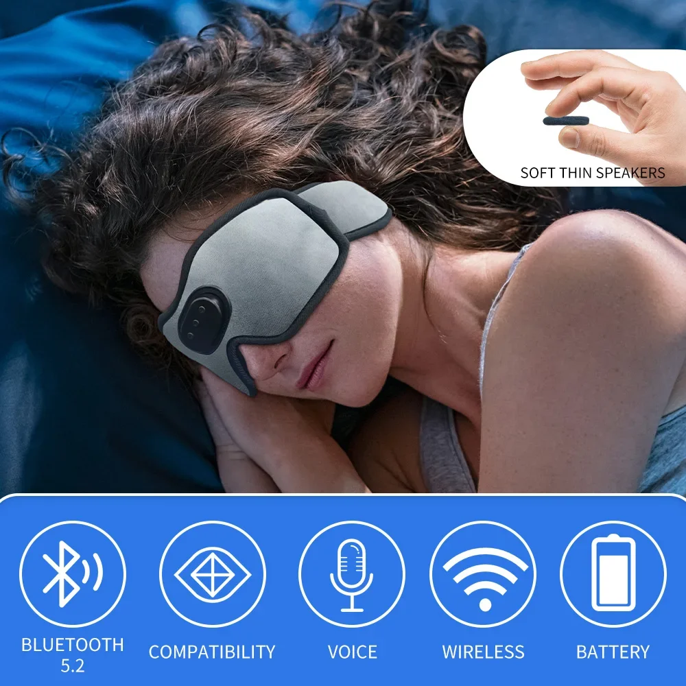 Cuffie con maschera per gli occhi per il sonno Bluetooth premium - Miscelazione di cuffie per il sonno 3D Innovazione per il suono del sonno Maschera per gli occhi Bluetooth