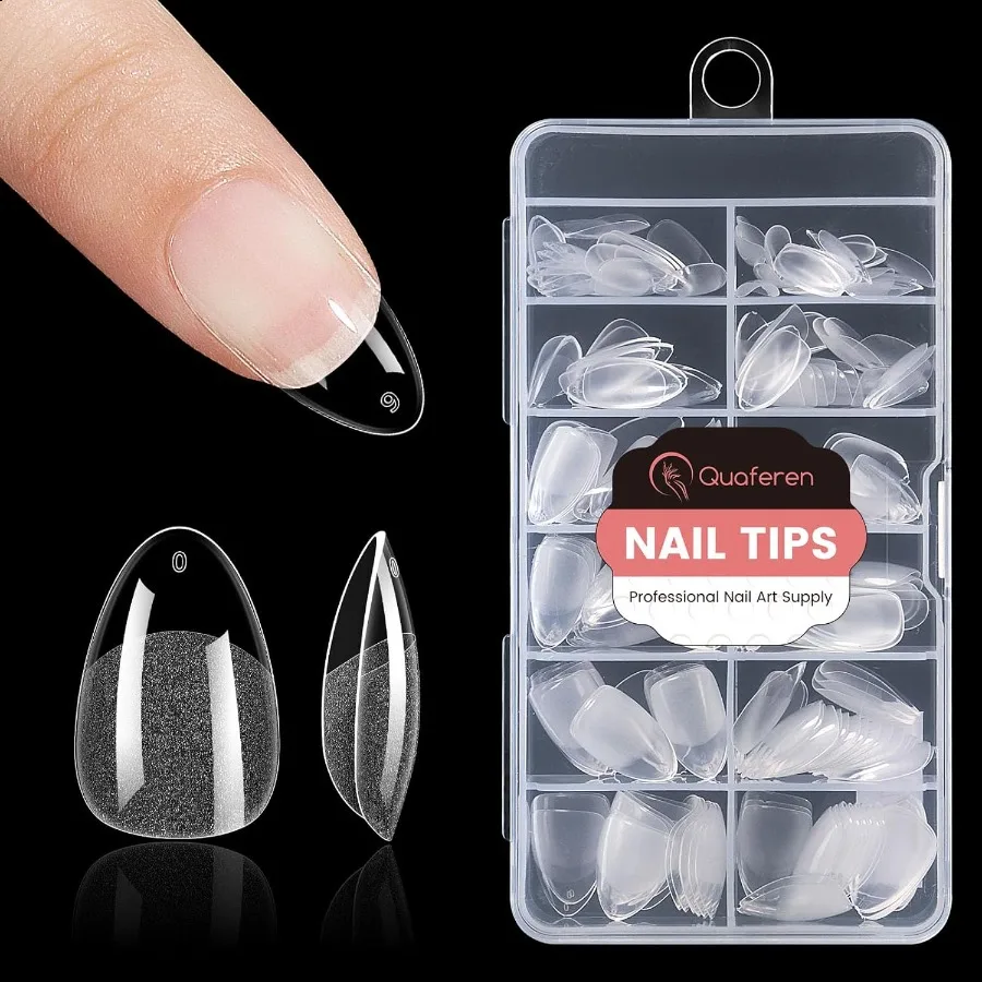 

Кончики для ногтей Quaferen Almond Короткие: 240 шт. Предохранительные акриловые накладные ногти Форма миндаля 12 размеров Мягкий гель с полным покрытием Прозрачный гель