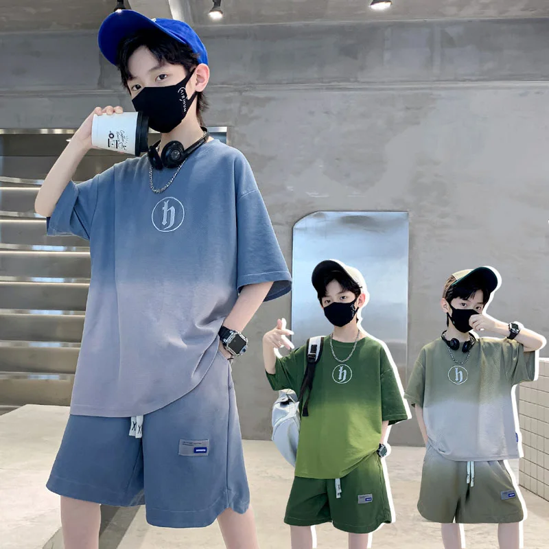 

New Arrival Boys Summer Clothing Set for Child Fashion Gradient Outfits Suit Hot Sale Kids Sports Clothes Tracksuit 2PCS Jersey