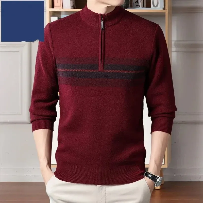 Warm Men's Winter Zipper Half Turtleneck Sweater Thickened Middle-aged New Style Knitted Base Layer