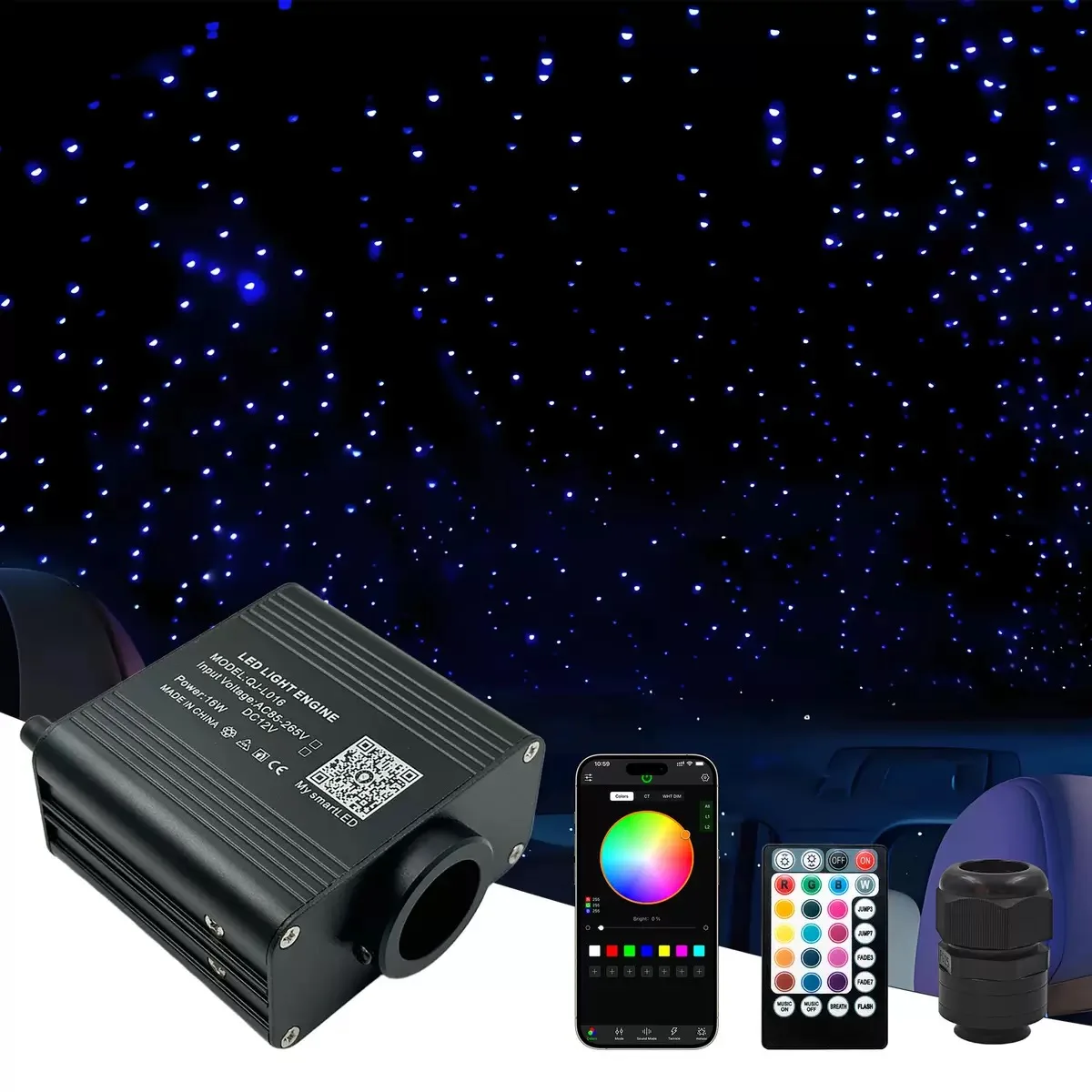 

Новый комплект потолочных светильников Twinkle RGBW со звездой, 16 Вт, умное приложение, управление звуком, светодиодный двигатель для автомобиля, звездное небо, оптоволоконный светильник