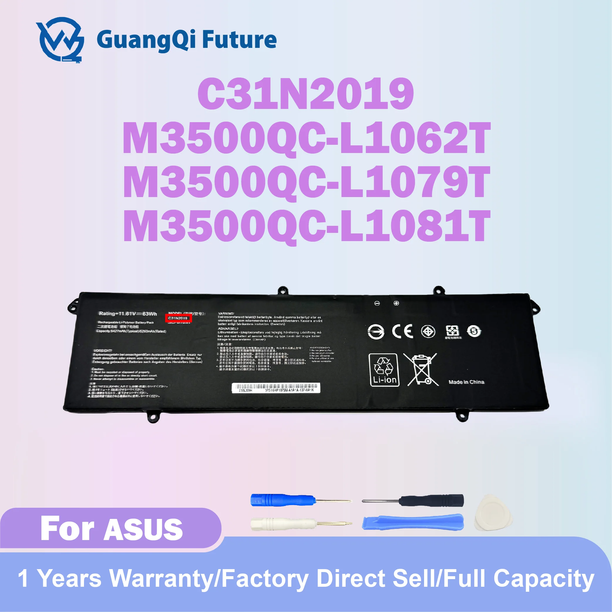 

C31N2019 C31N2019-1 11.61V 63WH Laptop Battery For ASUS VivoBook Pro 14X OLED M7400 15 OLED M3500 M3500QC-L1062T M3500QC-L1079T