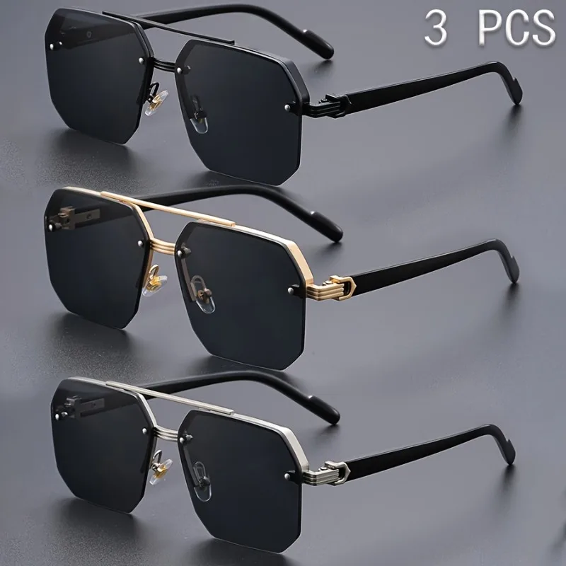 

Мужские солнцезащитные очки, 3 шт., квадратные, с половинной оправой, солнцезащитные очки для улицы, UV400, модные очки для вождения, антибликовые