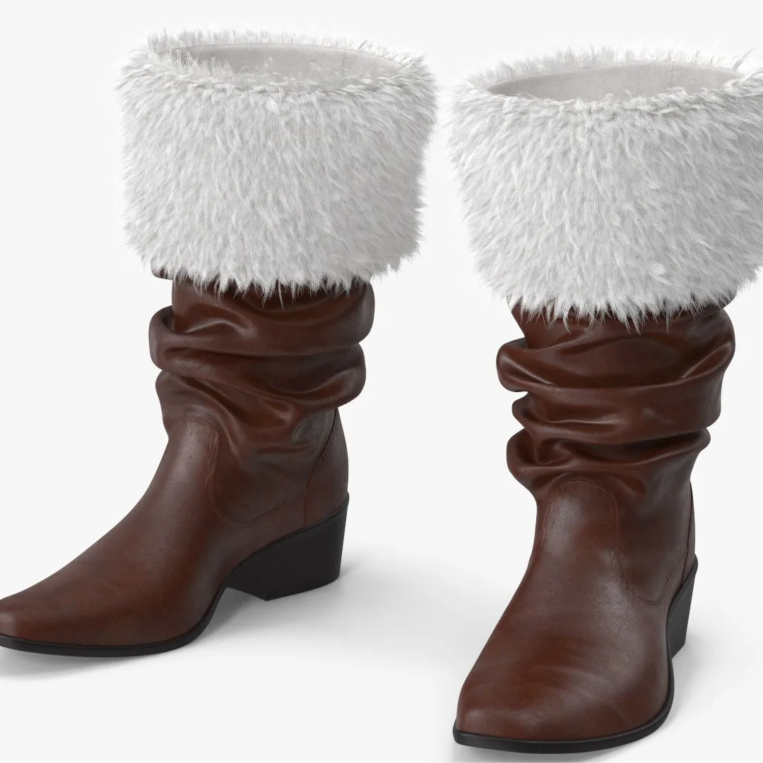 Kerstmanlaarzen Cosplay Zwart lederen schoenen Witte harige schoenmond Geschikt voor mannen en vrouwen Halloween- en kerstschoenen