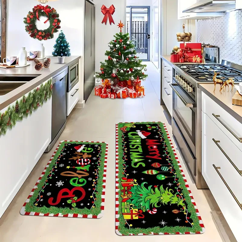 Weihnachtsplätzchen, Baum, rote Farbe, Bodenmatte, Zuhause, Küche, rutschfeste Matte, frohe Weihnachten, Dekoration für Zuhause, frohes neues Jahr 2026 – Detail 6