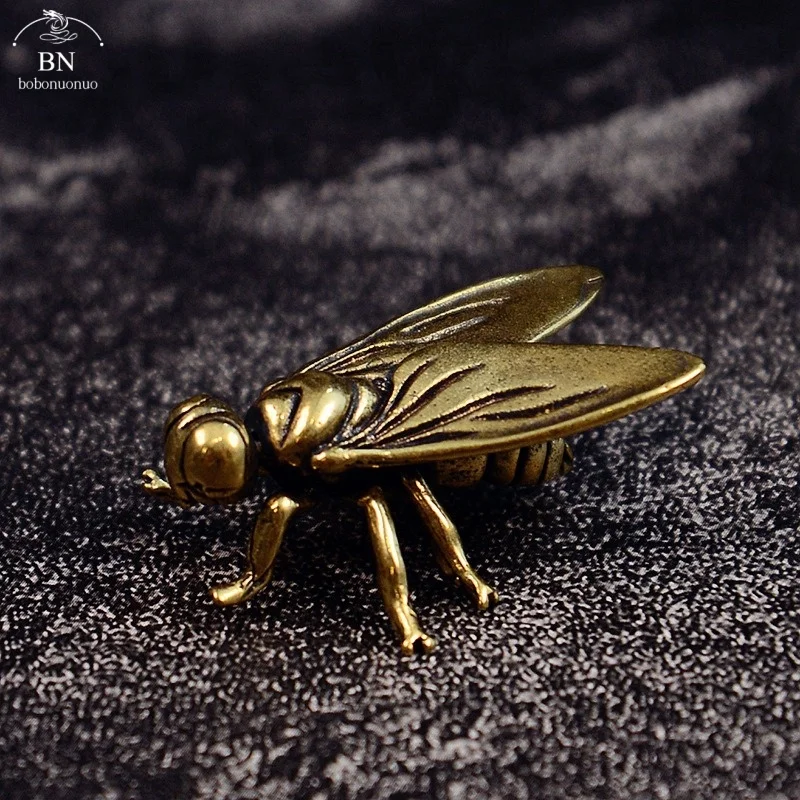 Mini Brass Fly Insect Ornament Miniature Statue Vintage Craft Decoration Metal Insects Animal Figurine Home Office Desktop Decor