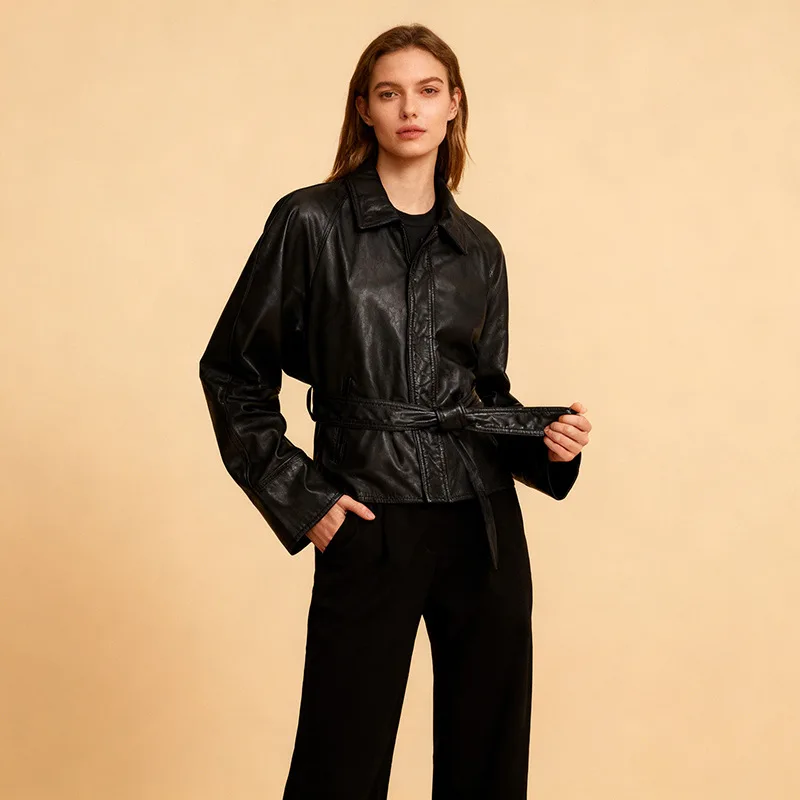 

Women's Fashionable Elegant Commuter Leather Jacket Autumn New Style for Business Casual Wear