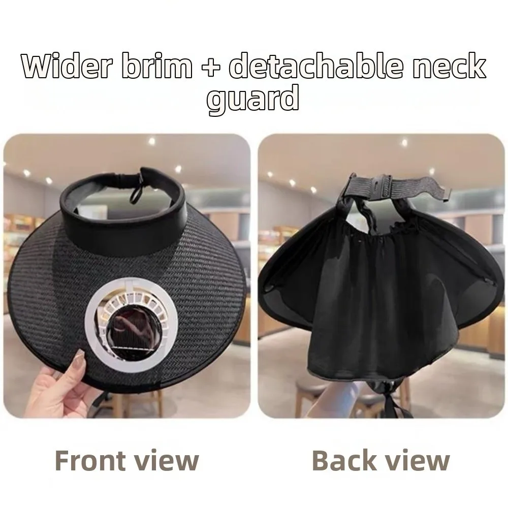Unisex UV Protection Solar-powered Fan Hat Super Large Brim Adjustable Fishing Hat Lightweight with Shawl Sun Protection Hat
