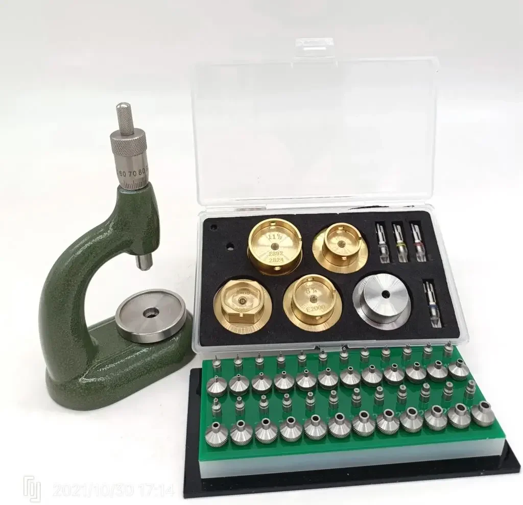 Watchmaker's Jewelling Tool with Micrometric Screw 4mm&4mm and Set of 24 Pump Pushers Anvils Copy of MSA 13.100 (Bergeon